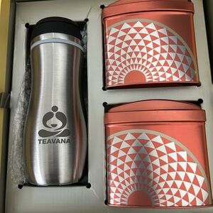 Teavana Stainless ToGo Tumbler with Coral Patterned Tea Canisters EASTER SPECIAL